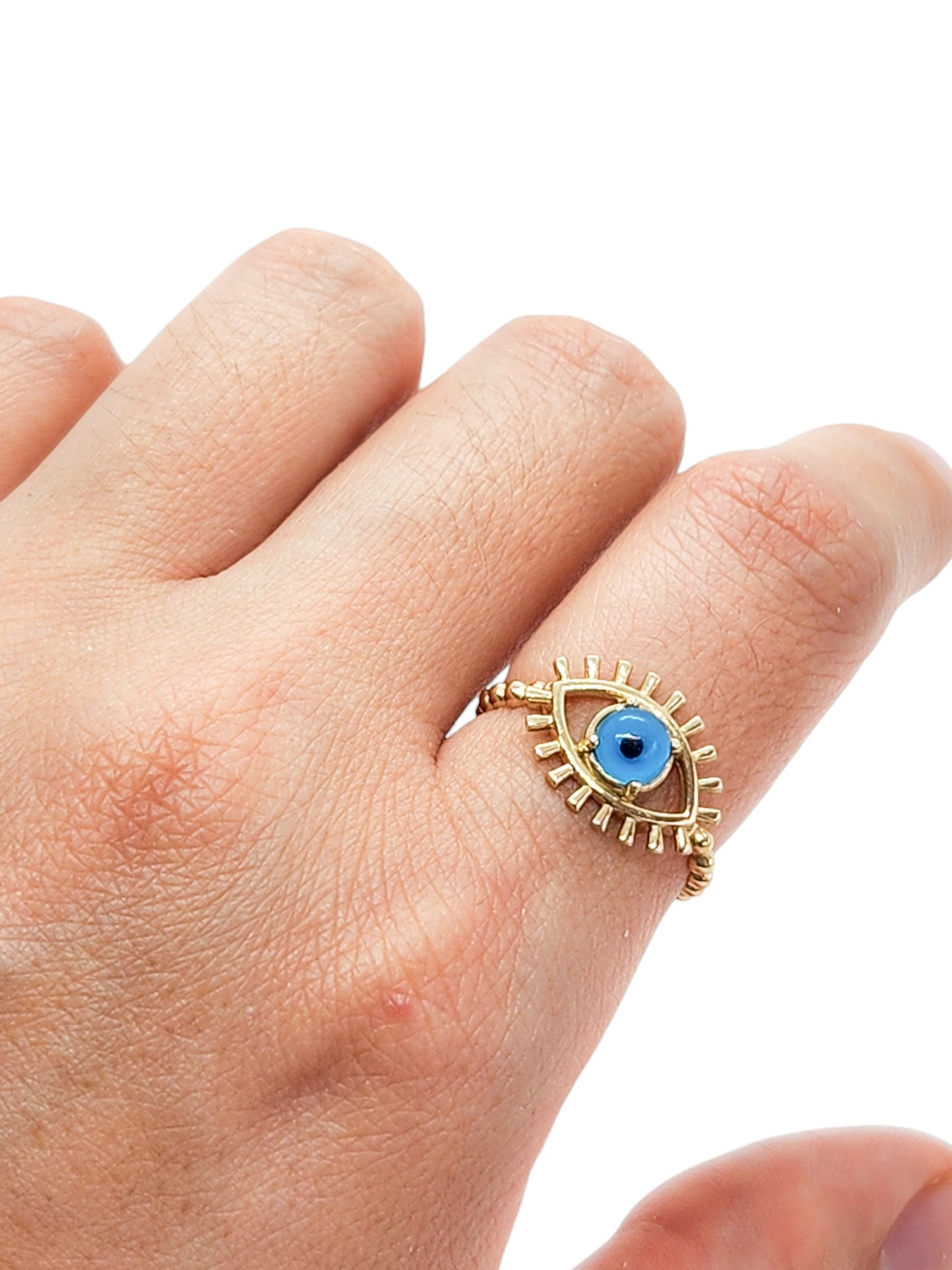 Anillo ojito turco con pestañas oro 10k