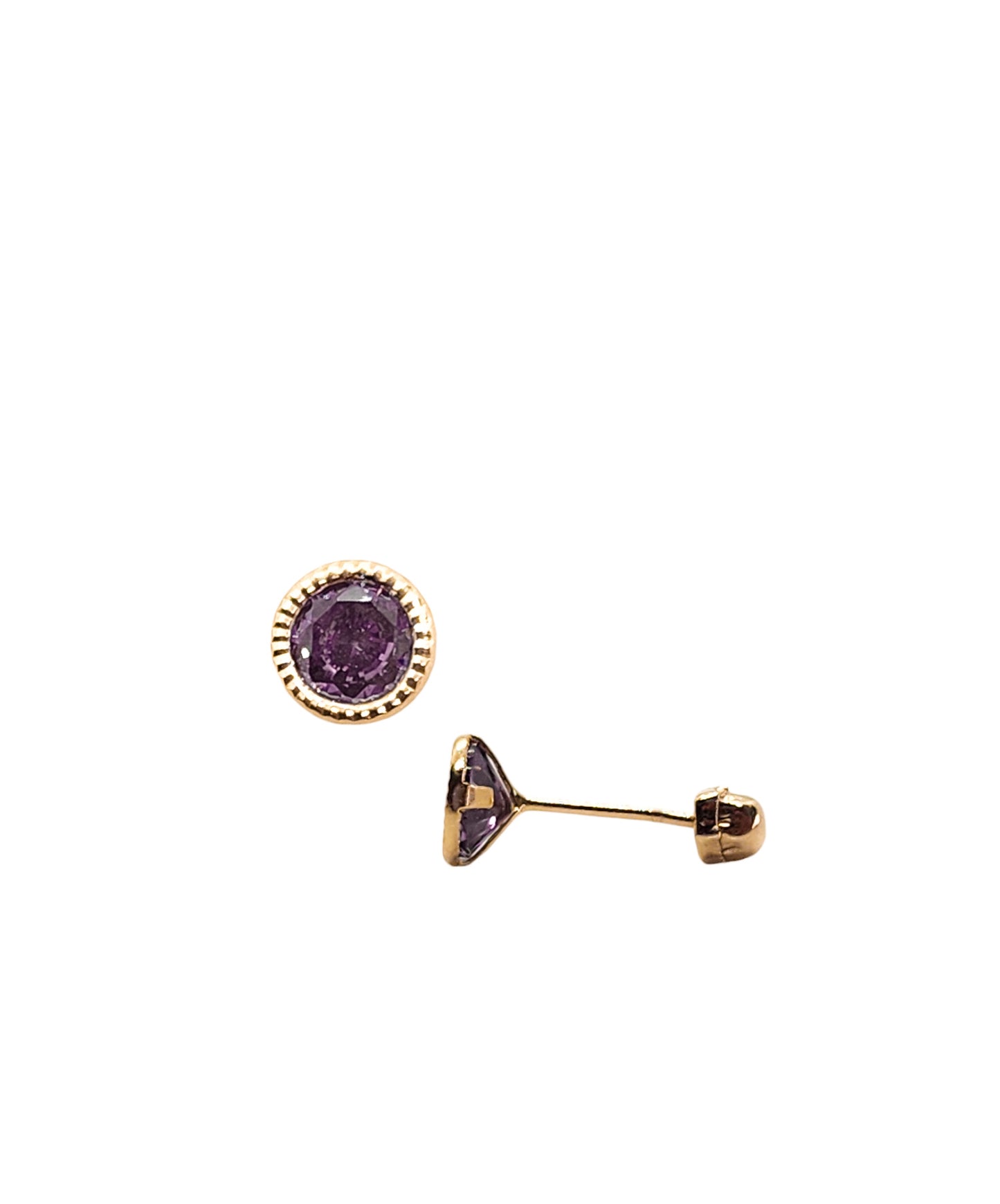 Par o Pieza de Broquel Básico con Bisel MORADO oro 10k