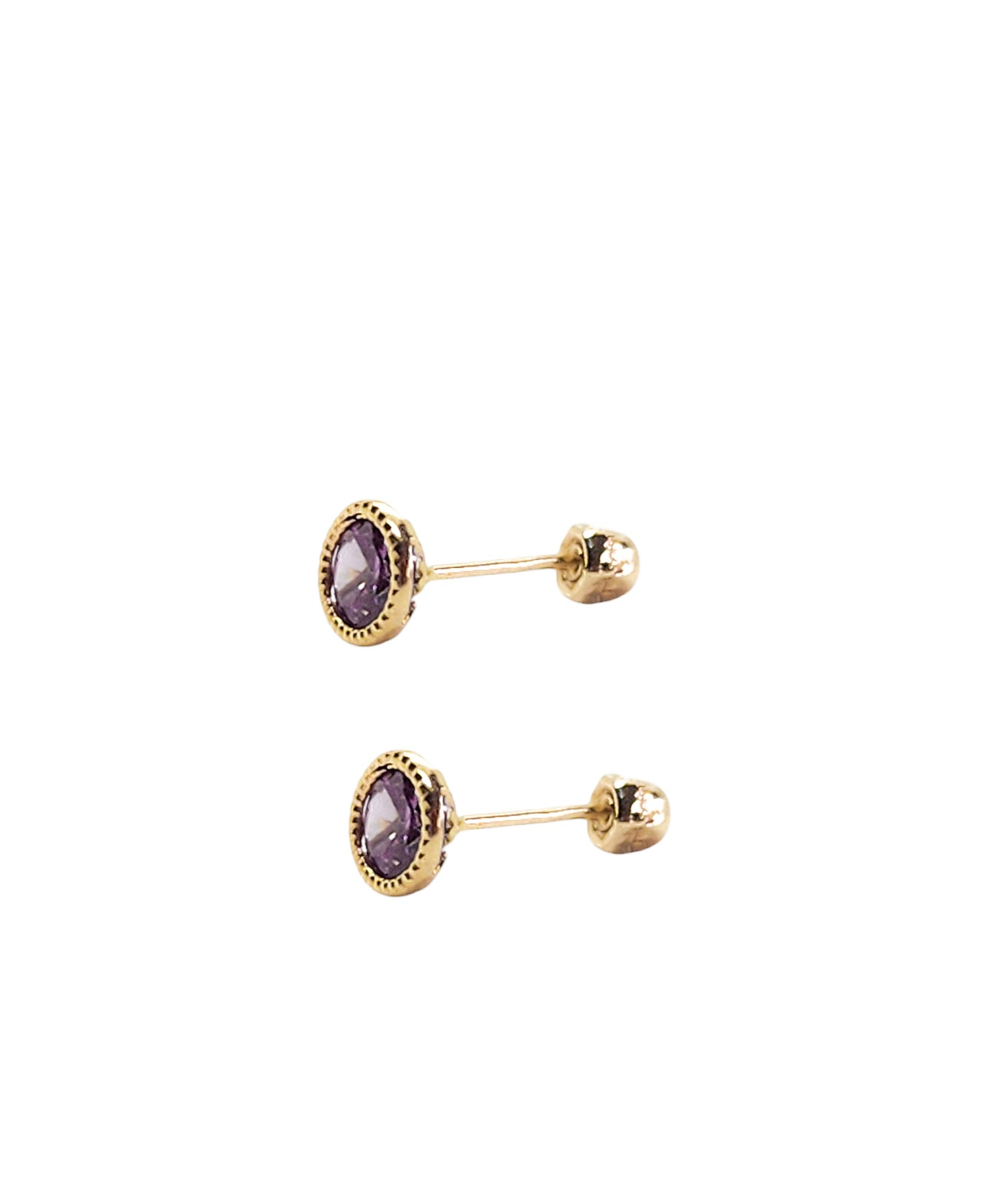Par o Pieza de Broquel Básico con Bisel MORADO oro 10k