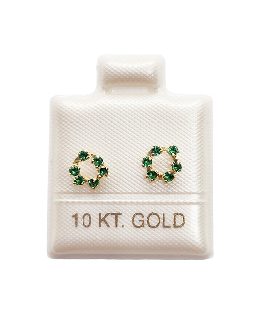 Par de Broqueles roseta sencilla con piedra verde oro 10k DORADO