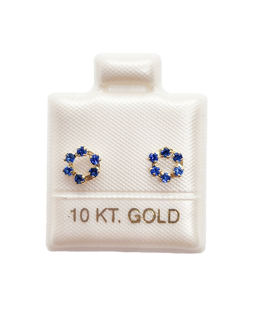 Par de Broqueles roseta sencilla con piedra azul marino oro 10k DORADO