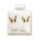 Par de Broquel mariposa pap CHICA color BLANCO Y RAINBOW oro 10k DORADO