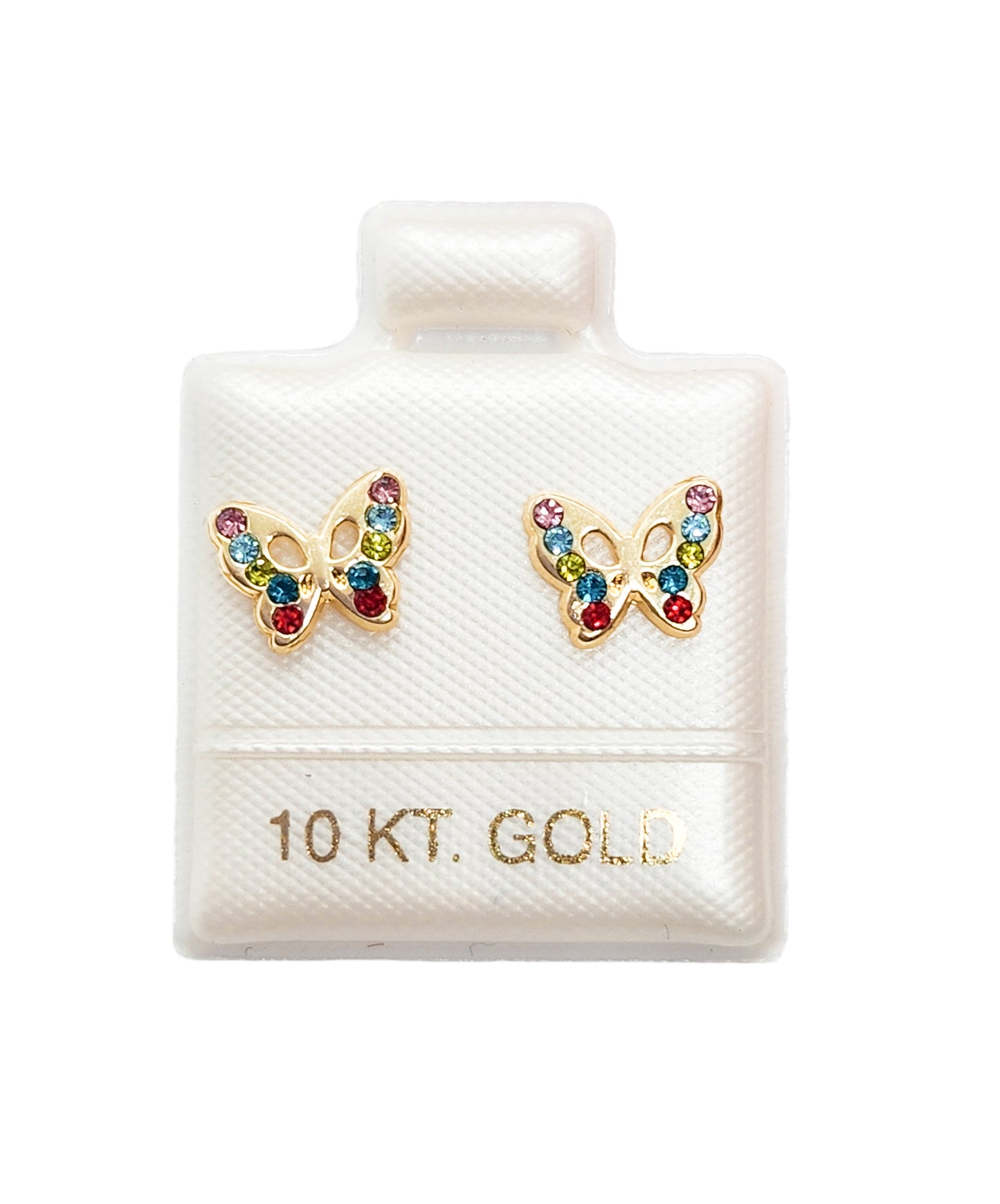 Par de Broquel mariposa pap CHICA color BLANCO Y RAINBOW oro 10k DORADO