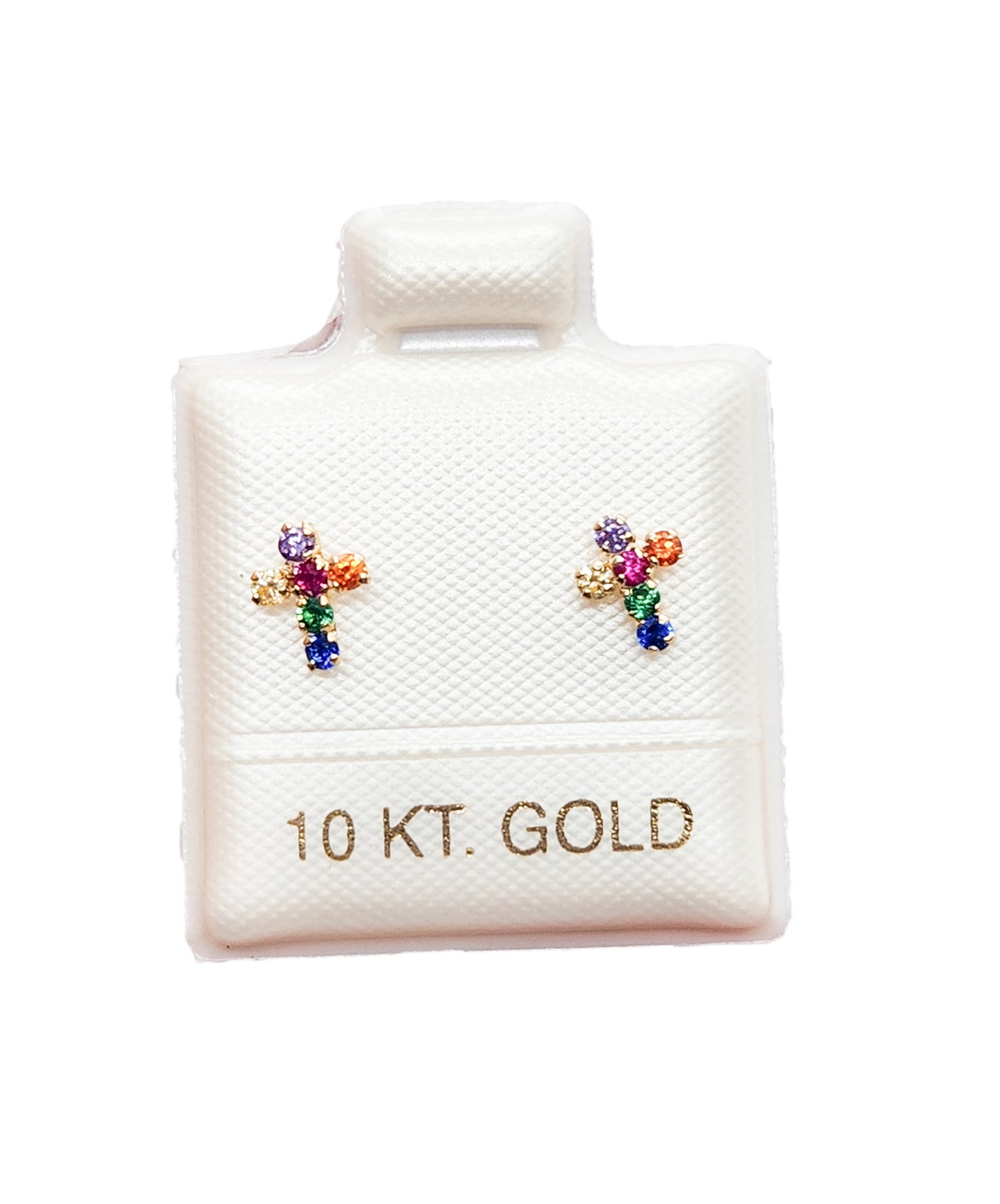 Par de Broquel cruz con piedras de colores oro 10k DORADO