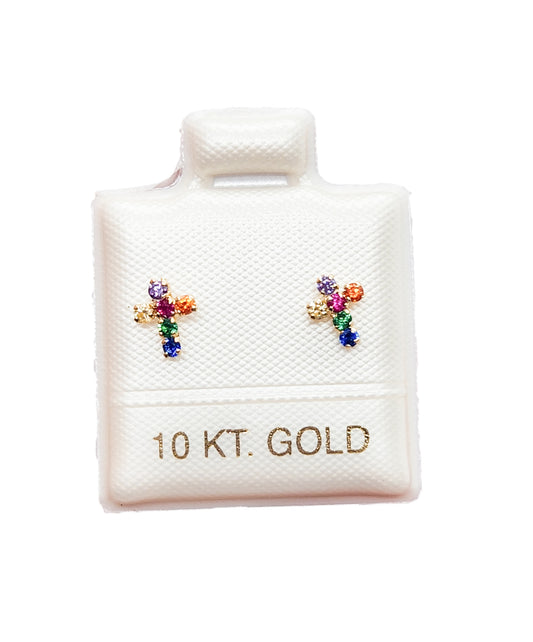 Par de Broquel cruz con piedras de colores oro 10k DORADO