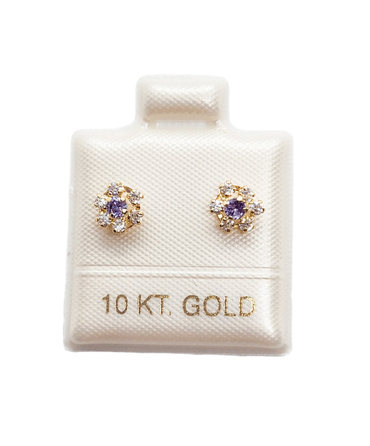 Par de Broquel roseta bebe con piedra lila oro 10k DORADO