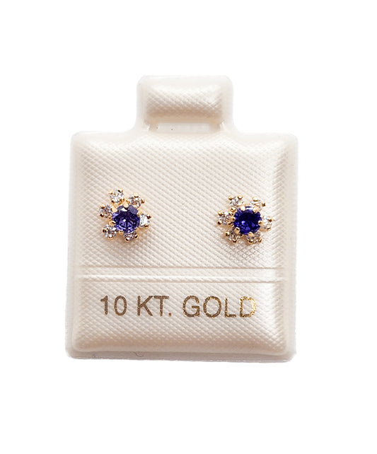 Par de Broquel roseta bebe con piedra morado oro 10k DORADO