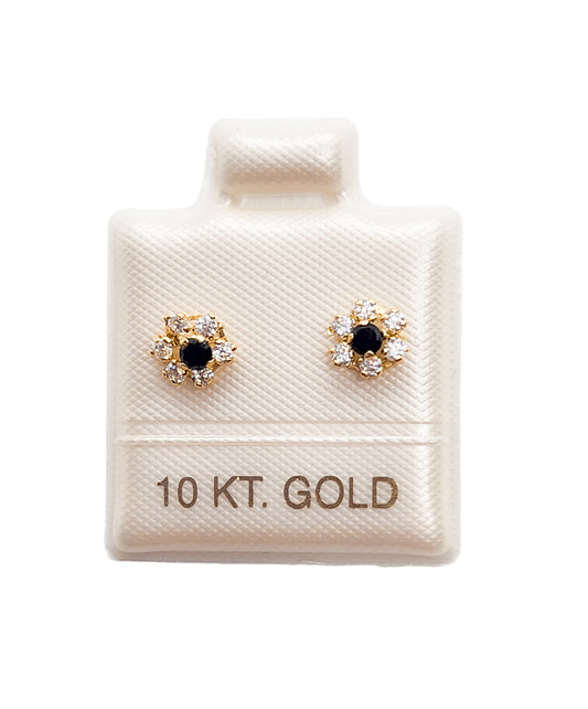 Par de Broquel roseta bebe con piedra negra oro 10k DORADO