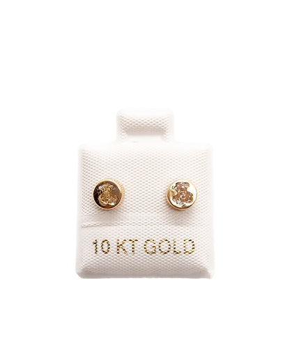 Par o Pieza de Broquel Bisel 🐻 Oso con Piedra Blanca Oro 10k DORADO
