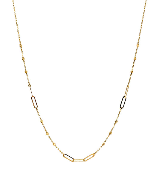 Cadena con bolitas y paperclip oro 10k