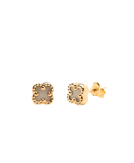 Aretes trébol blanco oro 10k