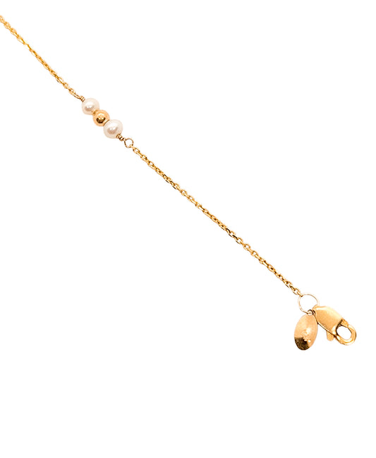 Tobillera de bolitas con perla natural oro 10k