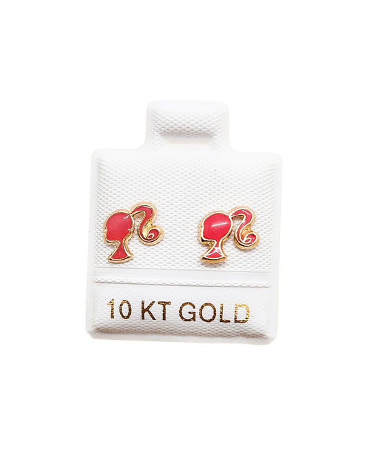 Par o Pieza de Broquel Barbie Esmalte Rosa Oro 10k DORADO