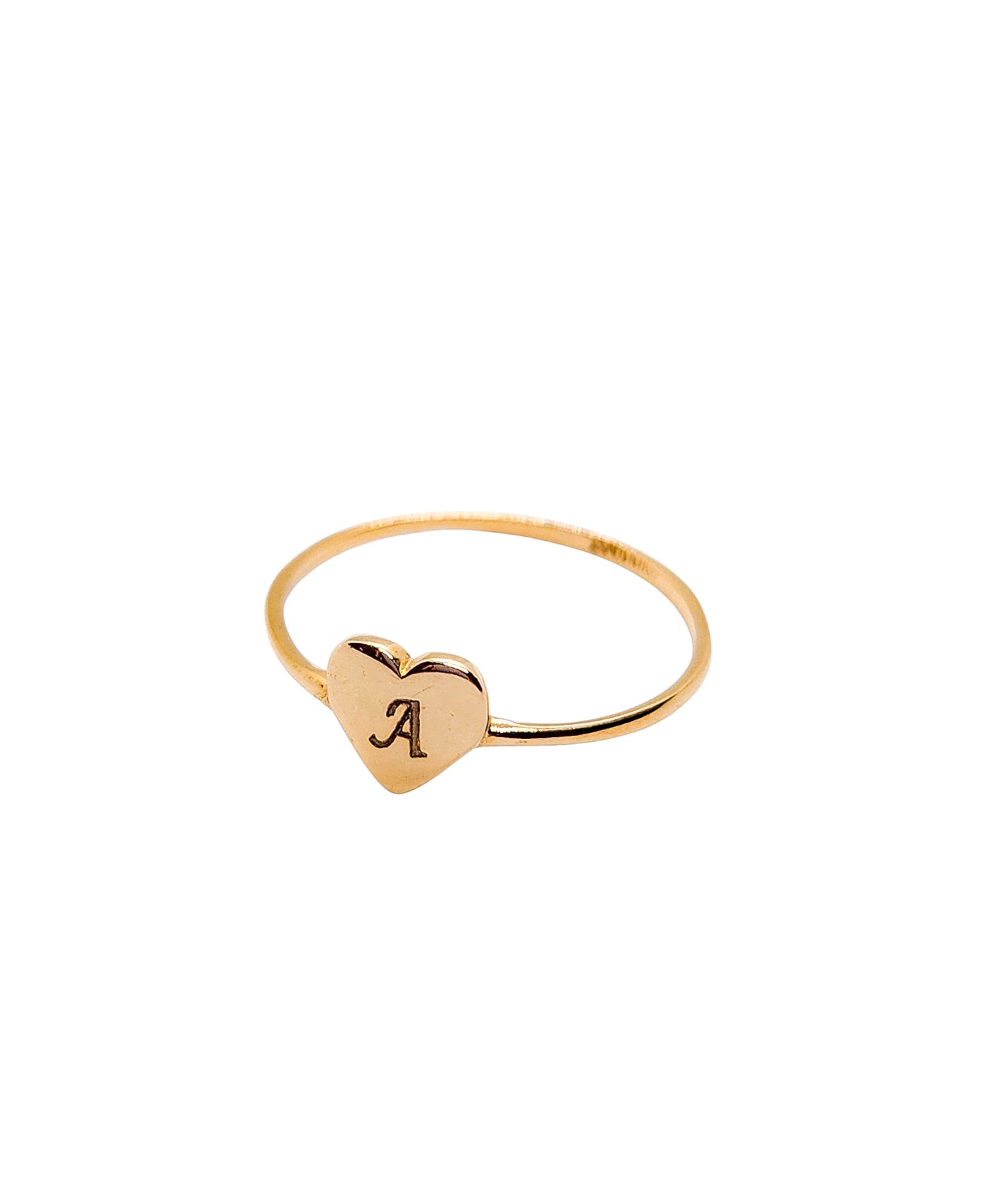 Anillo INICIAL personalizado corazón liso grande oro 10k