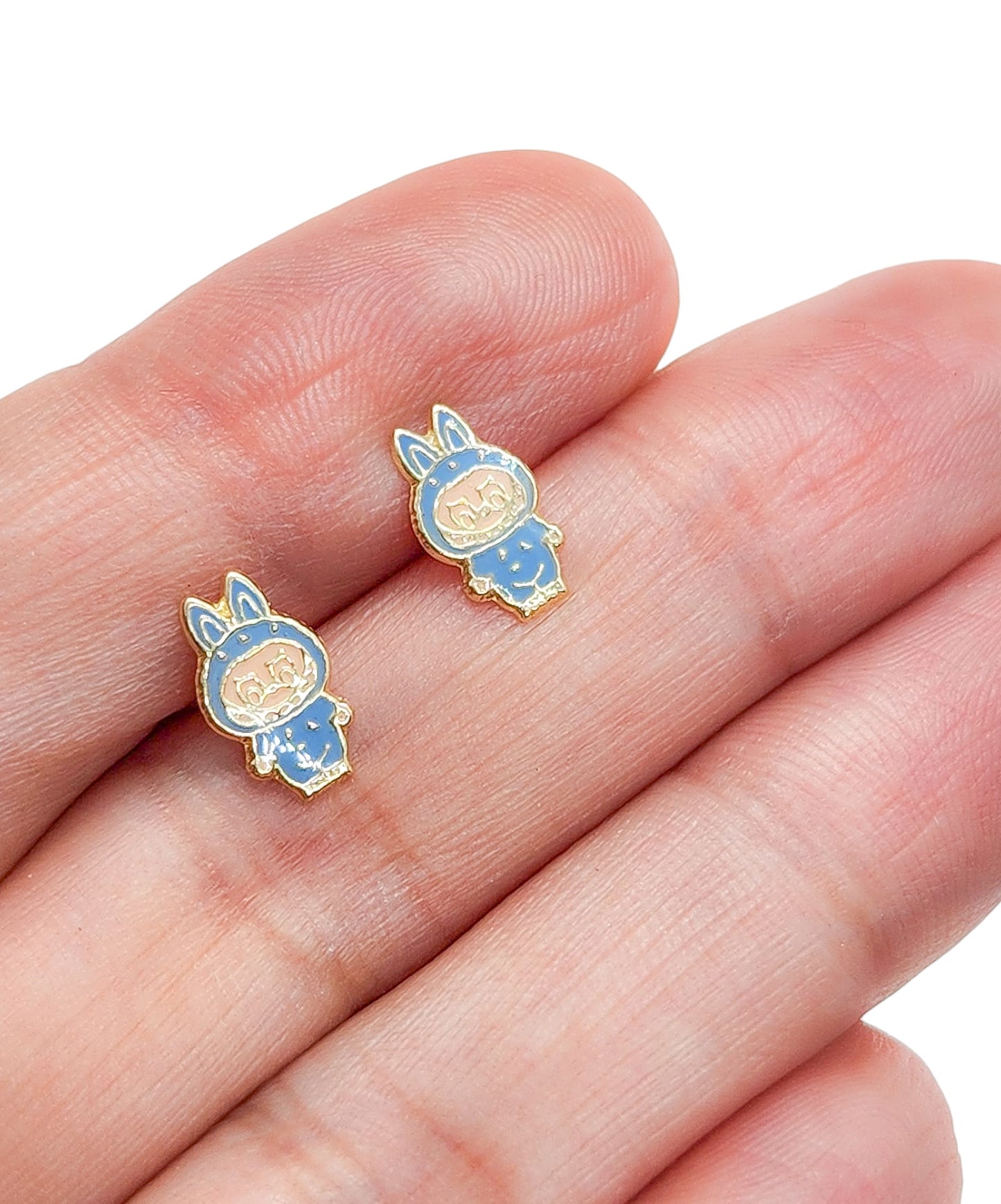 Par o Pieza de Broquel bubu azul esmalte oro 10k