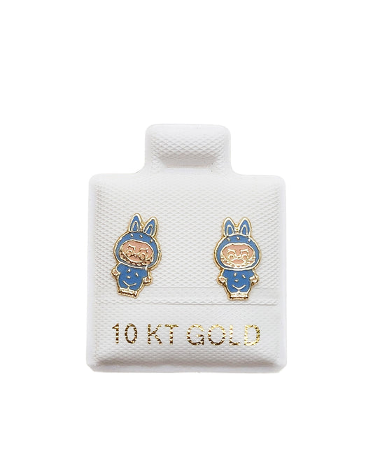 Par o Pieza de Broquel bubu azul esmalte oro 10k