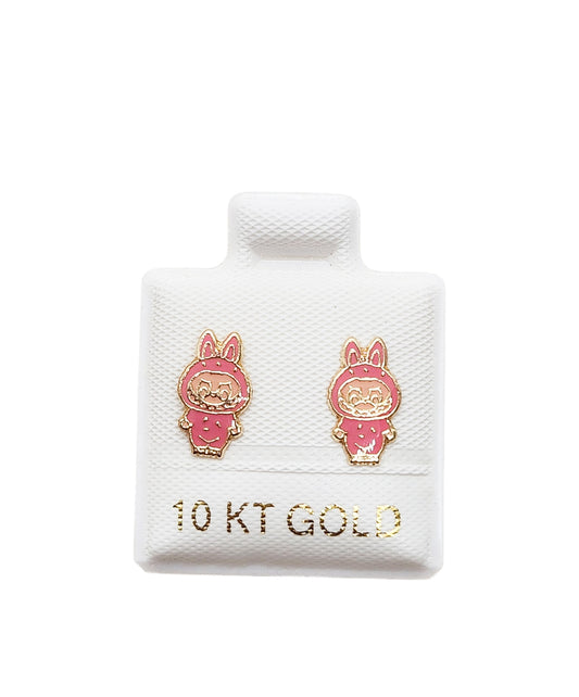Par o Pieza de Broquel bubu rosa esmalte oro 10k