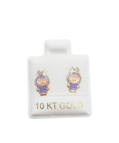 Par o Pieza de Broquel bubu morado esmalte oro 10k