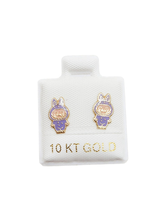Par o Pieza de Broquel bubu morado esmalte oro 10k