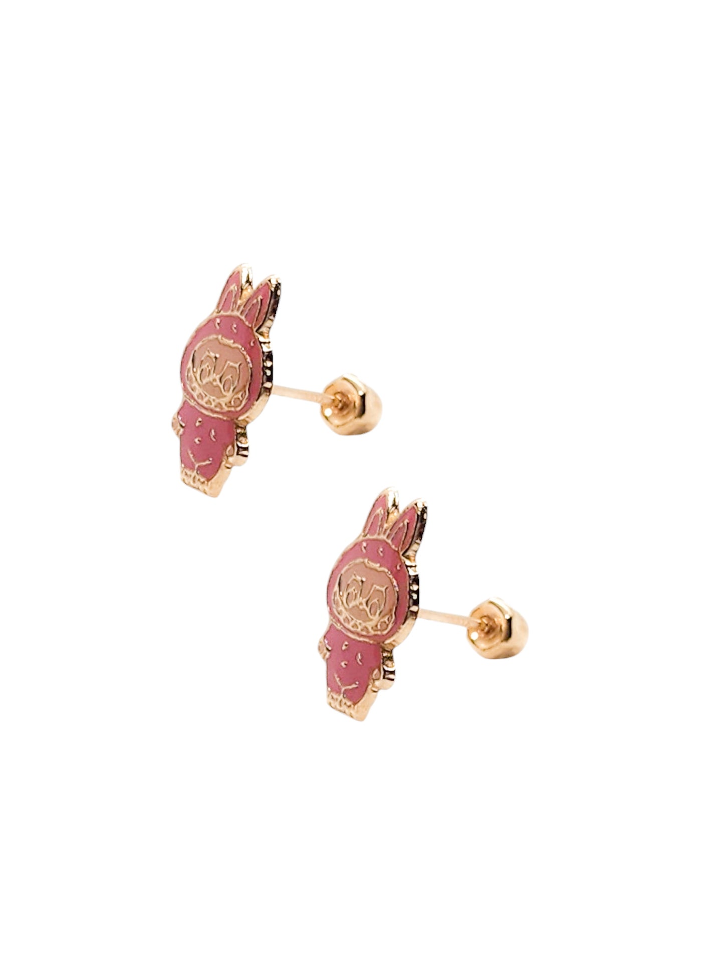 Par o Pieza de Broquel bubu rosa esmalte oro 10k