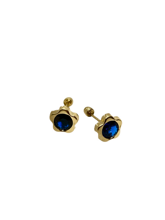 Par de Broquel en forma de Flor con piedra Circonita en varios colores CHICO ORO 10K
