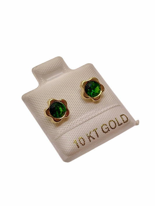 Par de Broquel en forma de Flor con piedra Circonita en varios colores  GRANDE ORO 10K