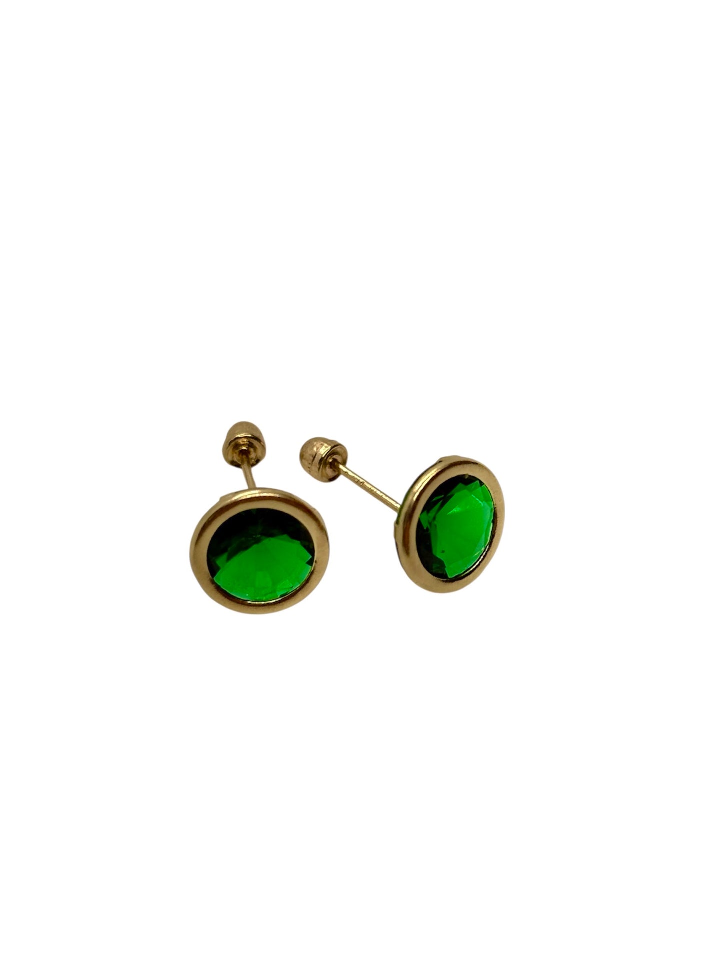 Par de Broquel básico con bisel y piedra circonita XL 7mm ORO 10K