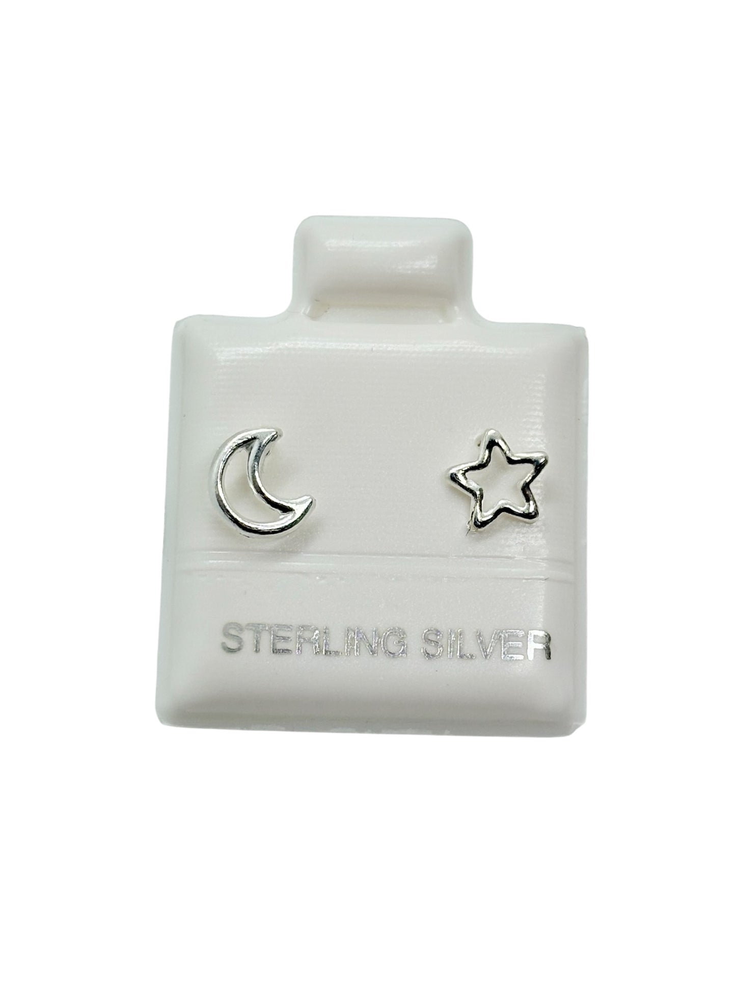 Par de broquel silueta de estrella y luna Plata 925