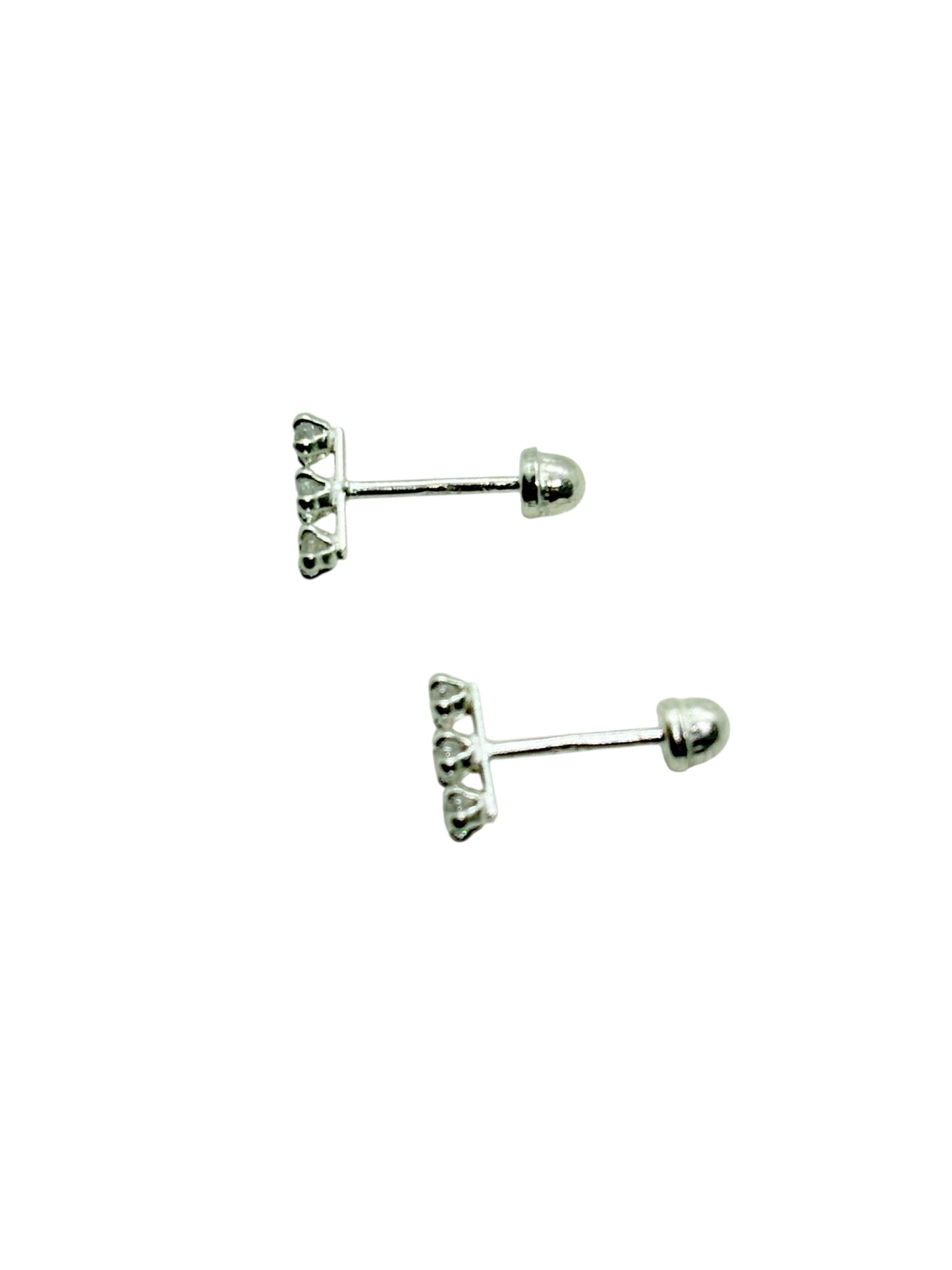 Par de broquel Barra 3 piedras circonia Plata 925