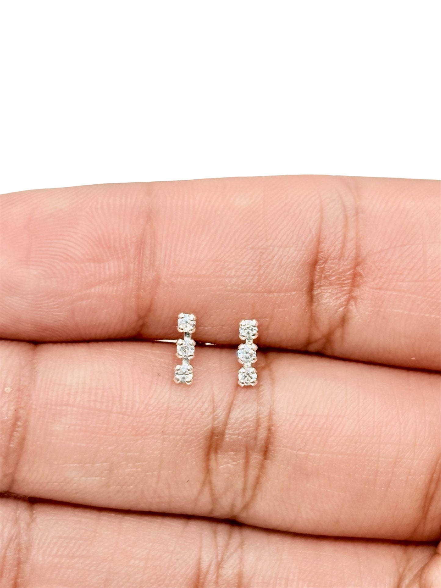 Par de broquel Barra 3 piedras circonia Plata 925
