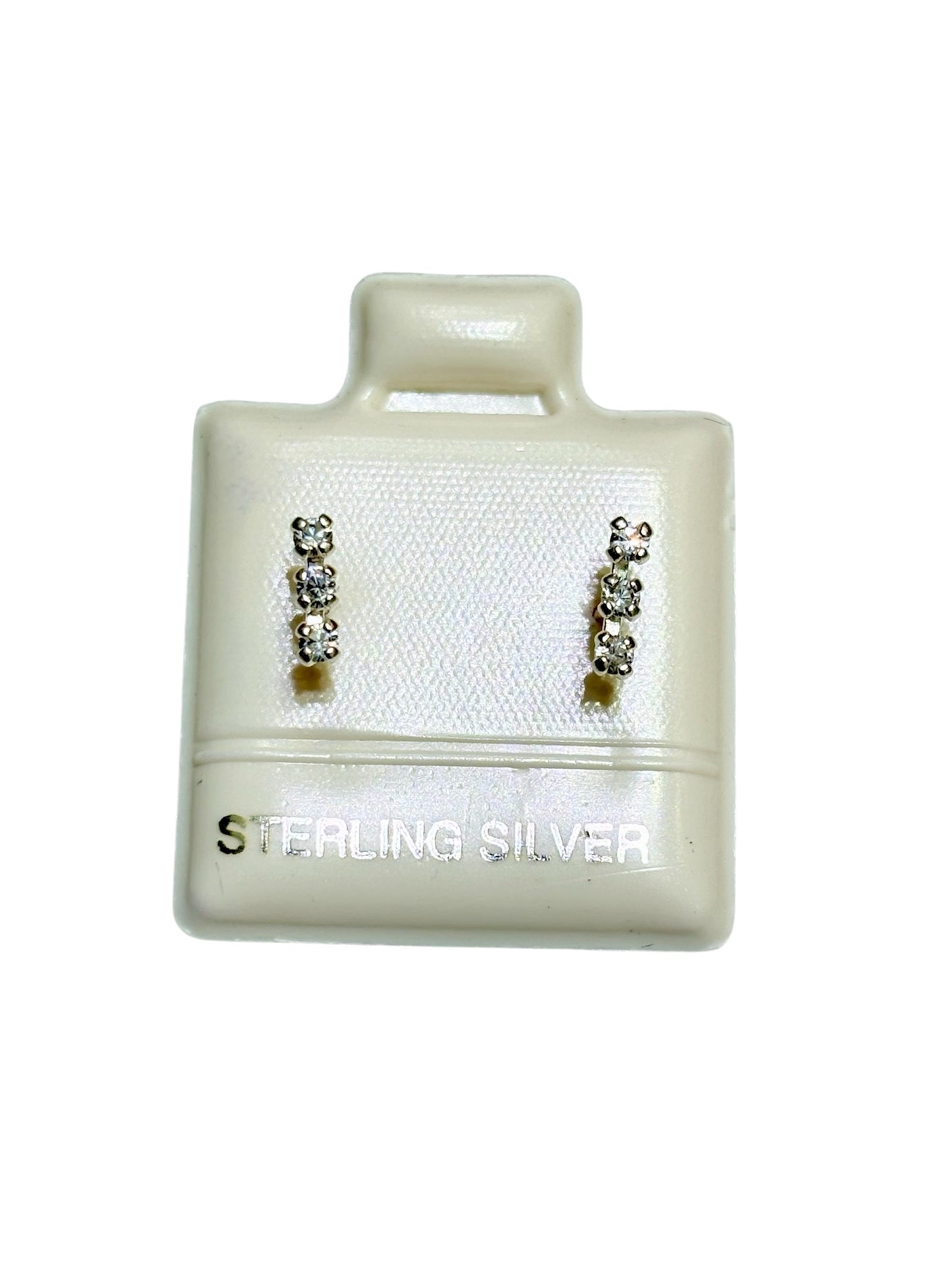Par de broquel Barra 3 piedras circonia Plata 925