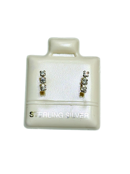 Par de broquel Barra 3 piedras circonia Plata 925