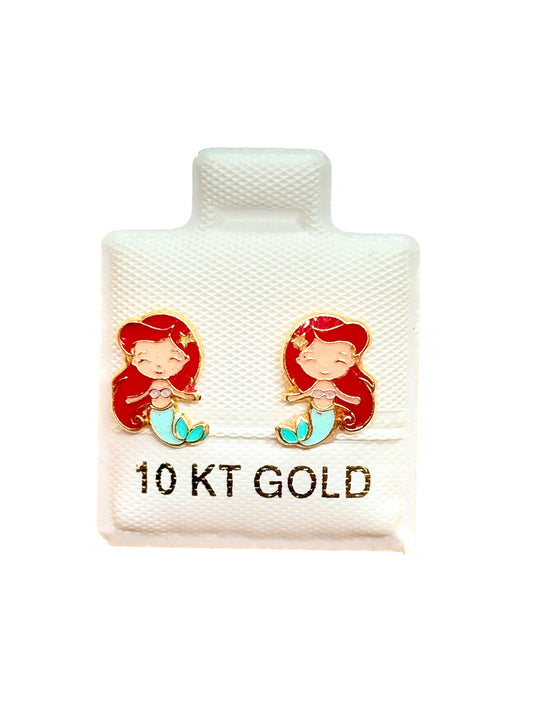 Par de broquel Sirenita Oro 10k