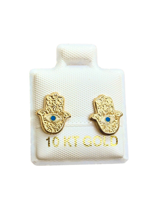 Par o pieza Broquel Mano de Fatima con esmalte ORO 10K