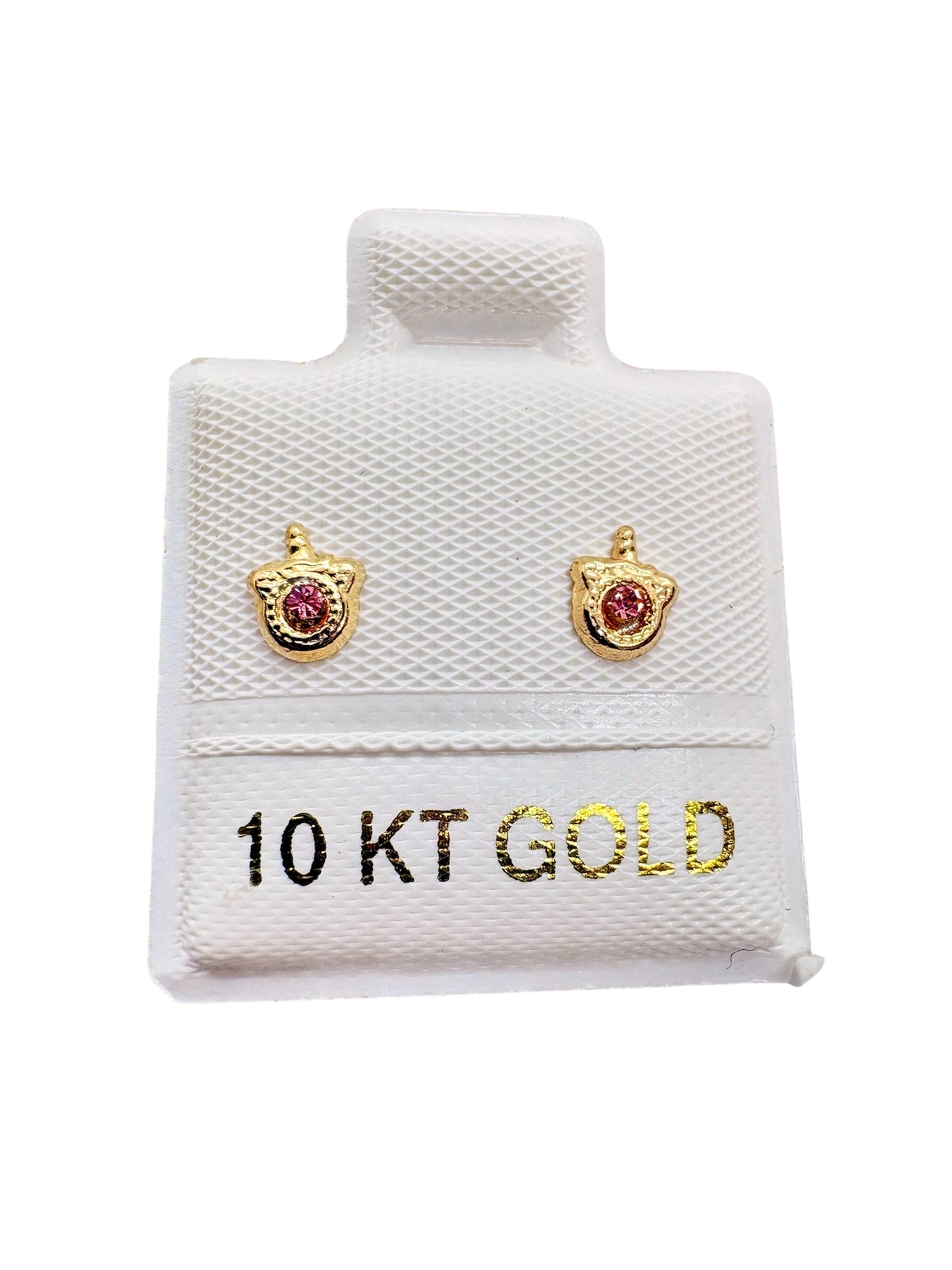 Par o pieza Broquel unicornio piedra rosa ORO 10K