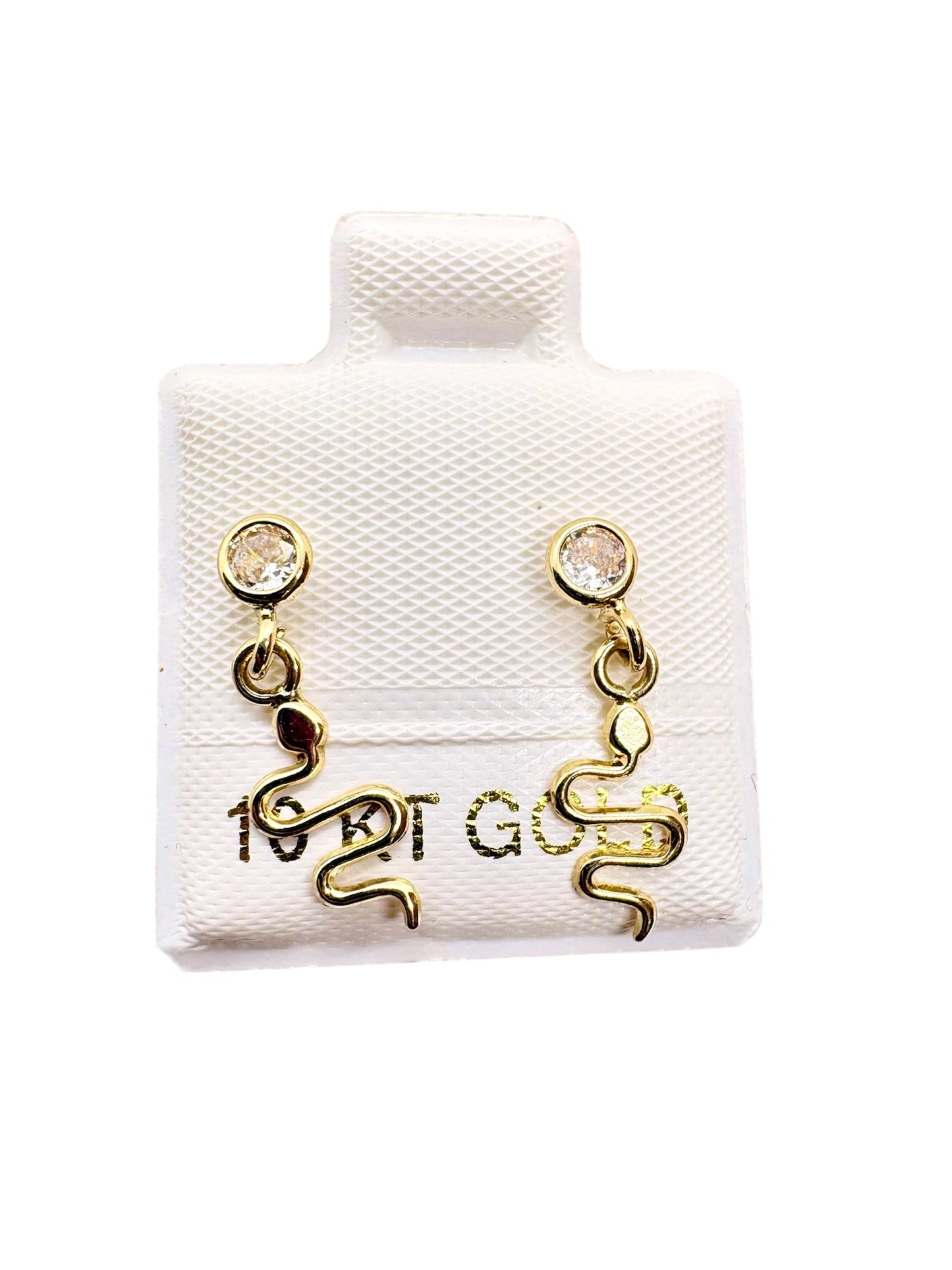 Par o pieza Broquel biselado con serpiente colgante ORO 10K