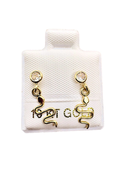 Par o pieza Broquel biselado con serpiente colgante ORO 10K