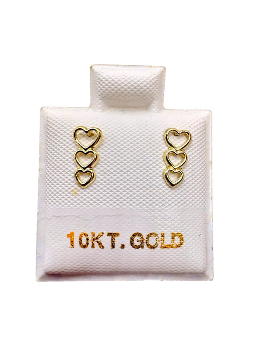 Par o pieza Broquel triple corazón silueta ORO 10K