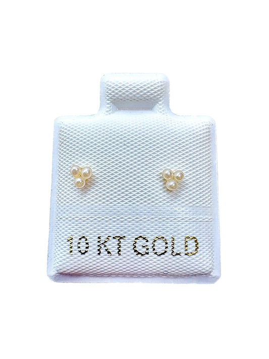 Par o pieza Broquel triple chispita de perla ORO 10K