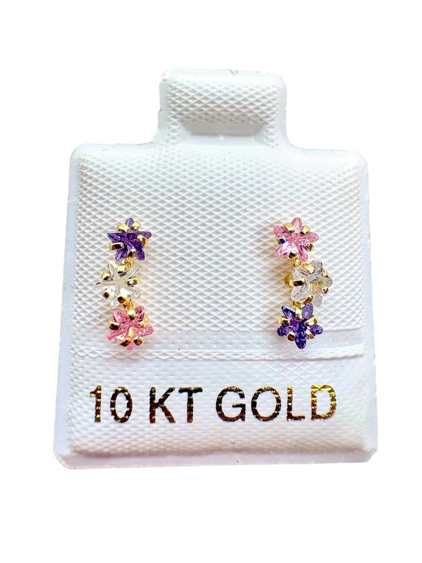 Par o pieza Broquel Curvo 3 piedras colores ORO 10K