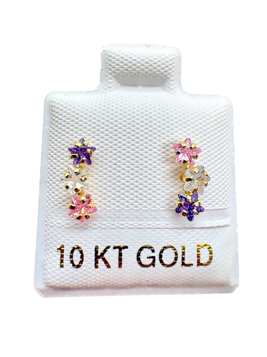 Par o pieza Broquel Curvo 3 piedras colores ORO 10K