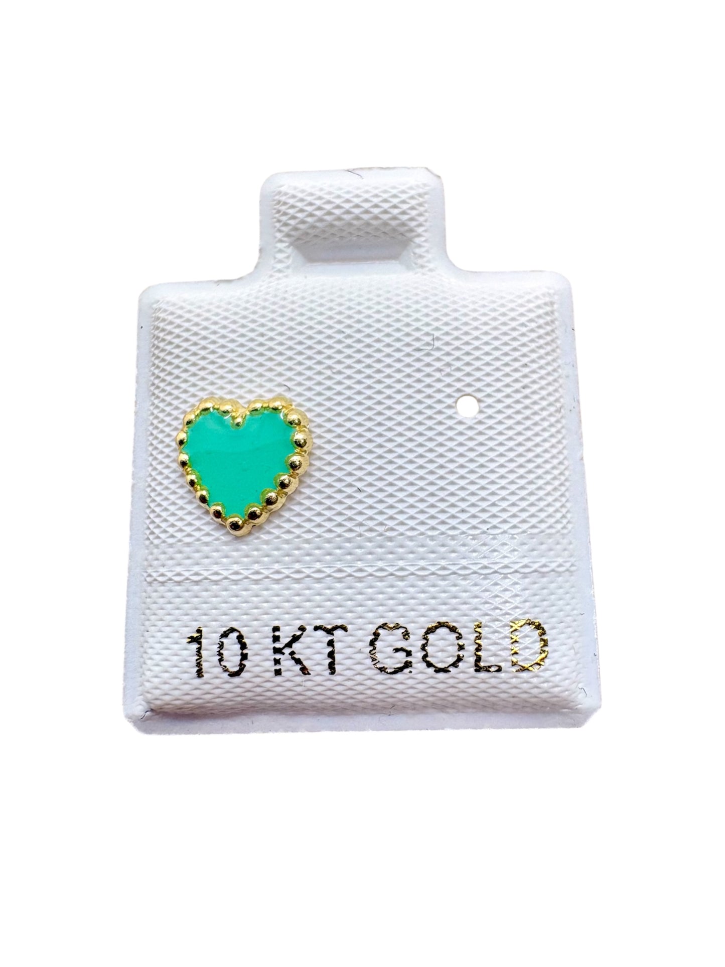 Par o pieza broquel corazón esmaltado con puntos ORO 10K