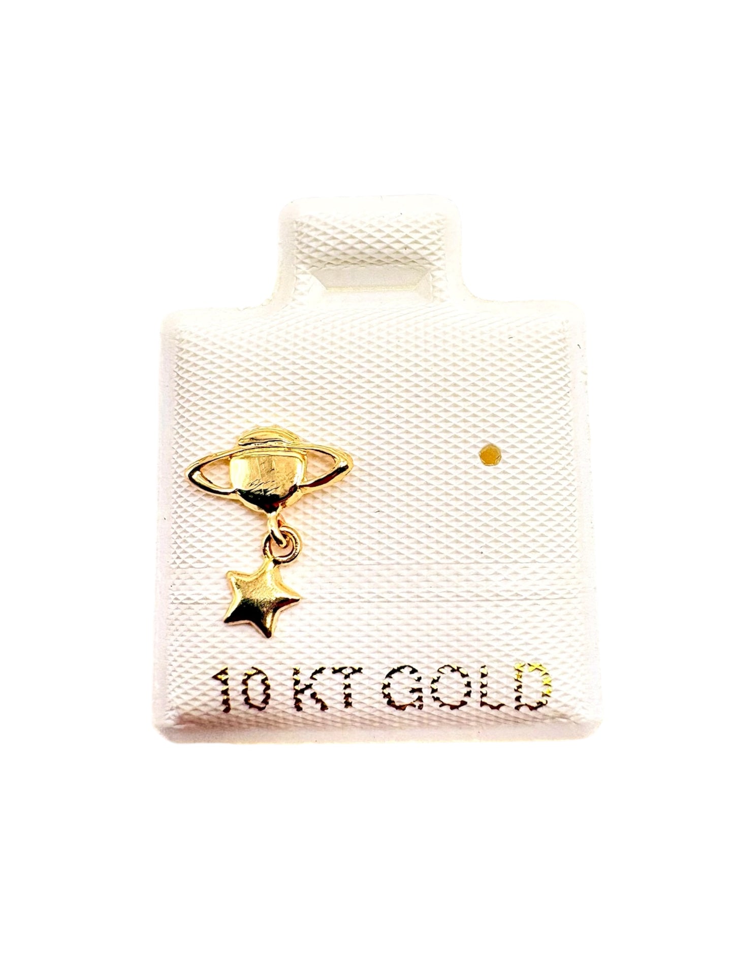Par o pieza broquel Saturno con estrella colgante Oro 10K