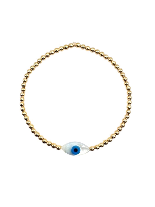 Pulsera ojito turco madre perla bola BIMETAL 3mm (PLATA Y ORO)