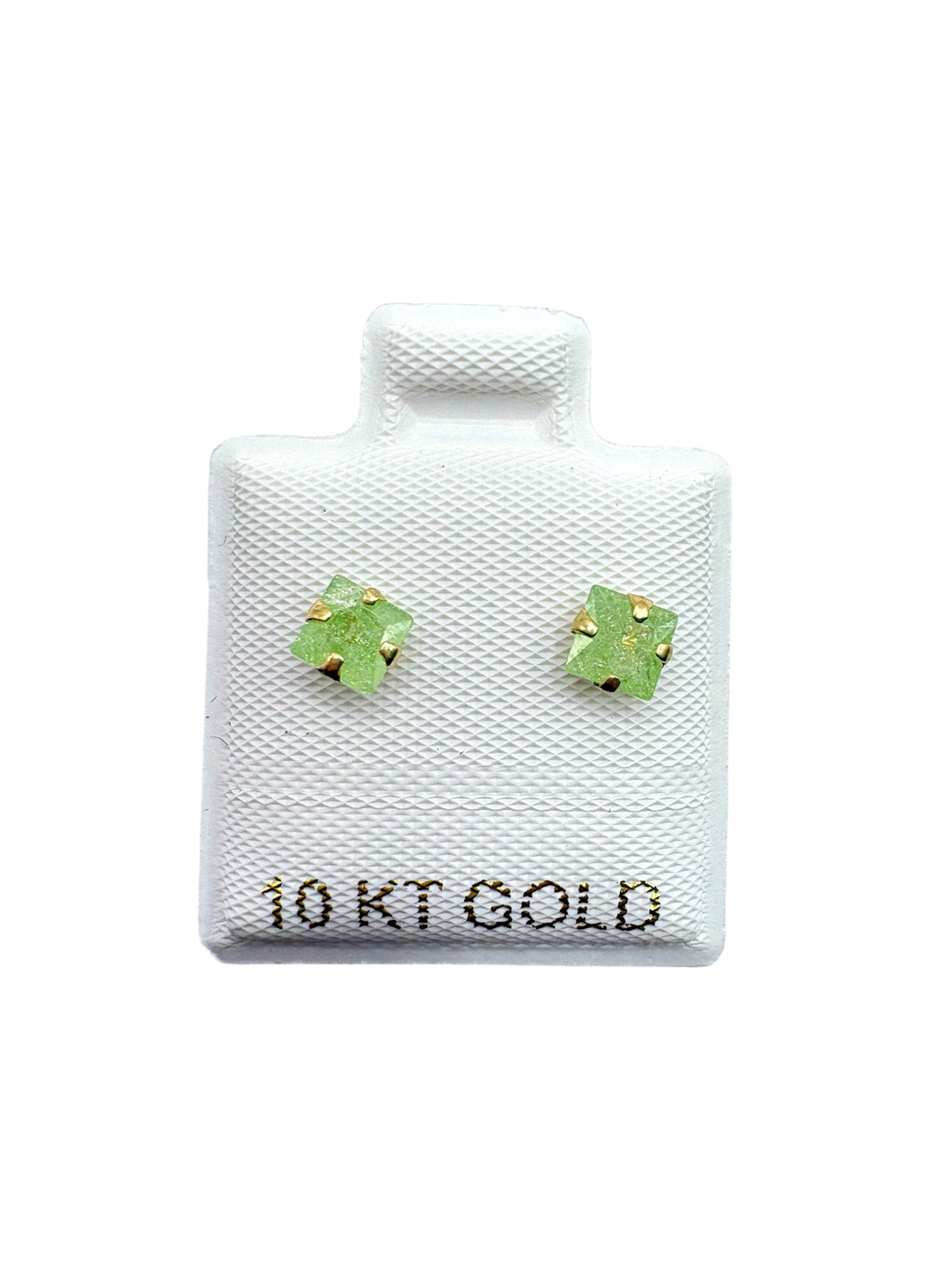 Par broquel cuadrado verde Oro 10K