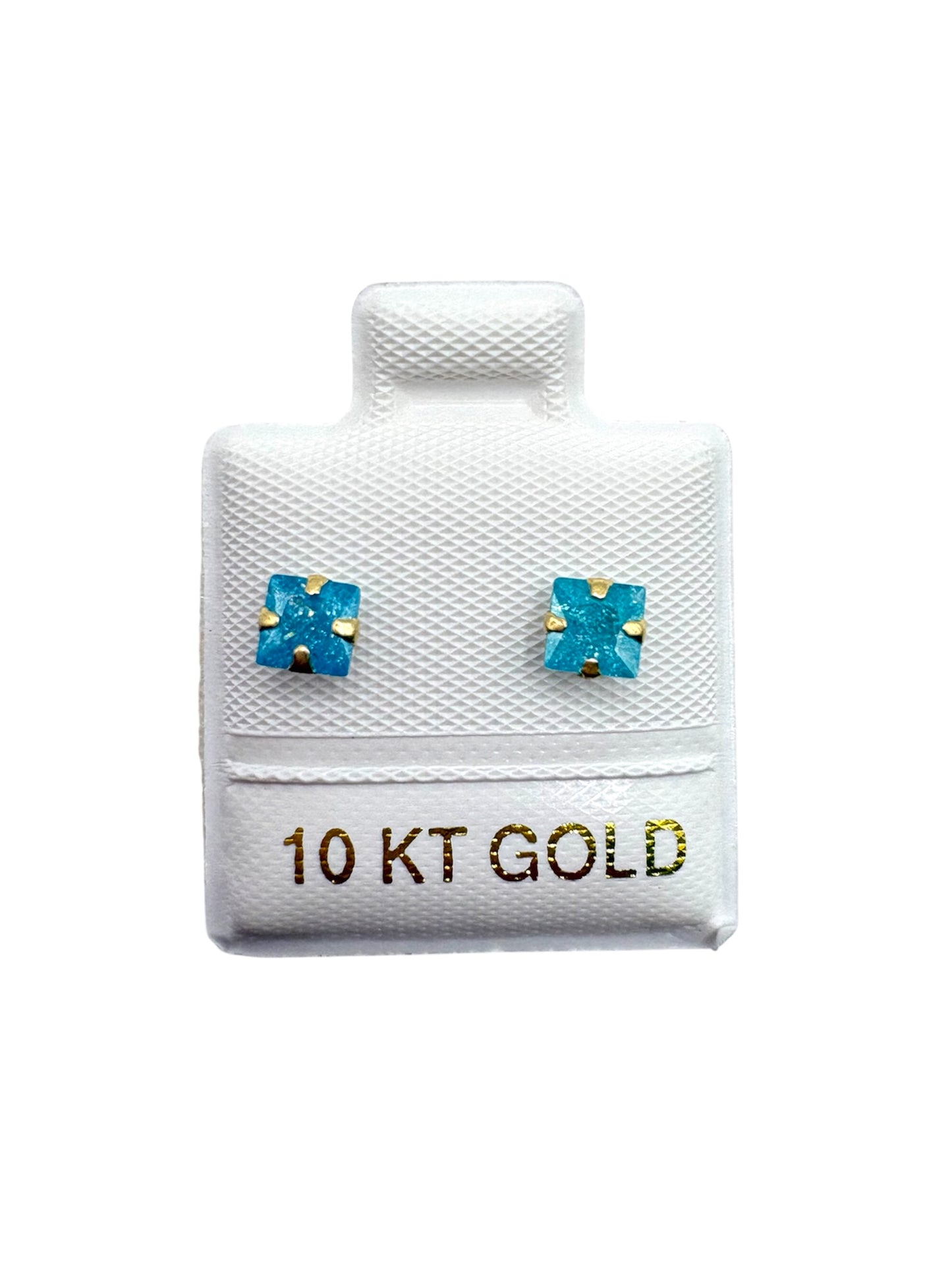 Par broquel cuadrado azul Oro 10K