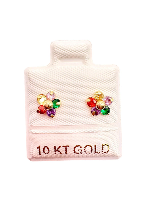 Par o pieza Broquel Flor multicolor  Oro 10K