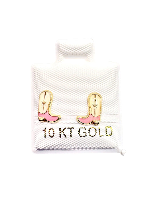 Par o pieza Broquel Bota vaquera rosa Oro 10K