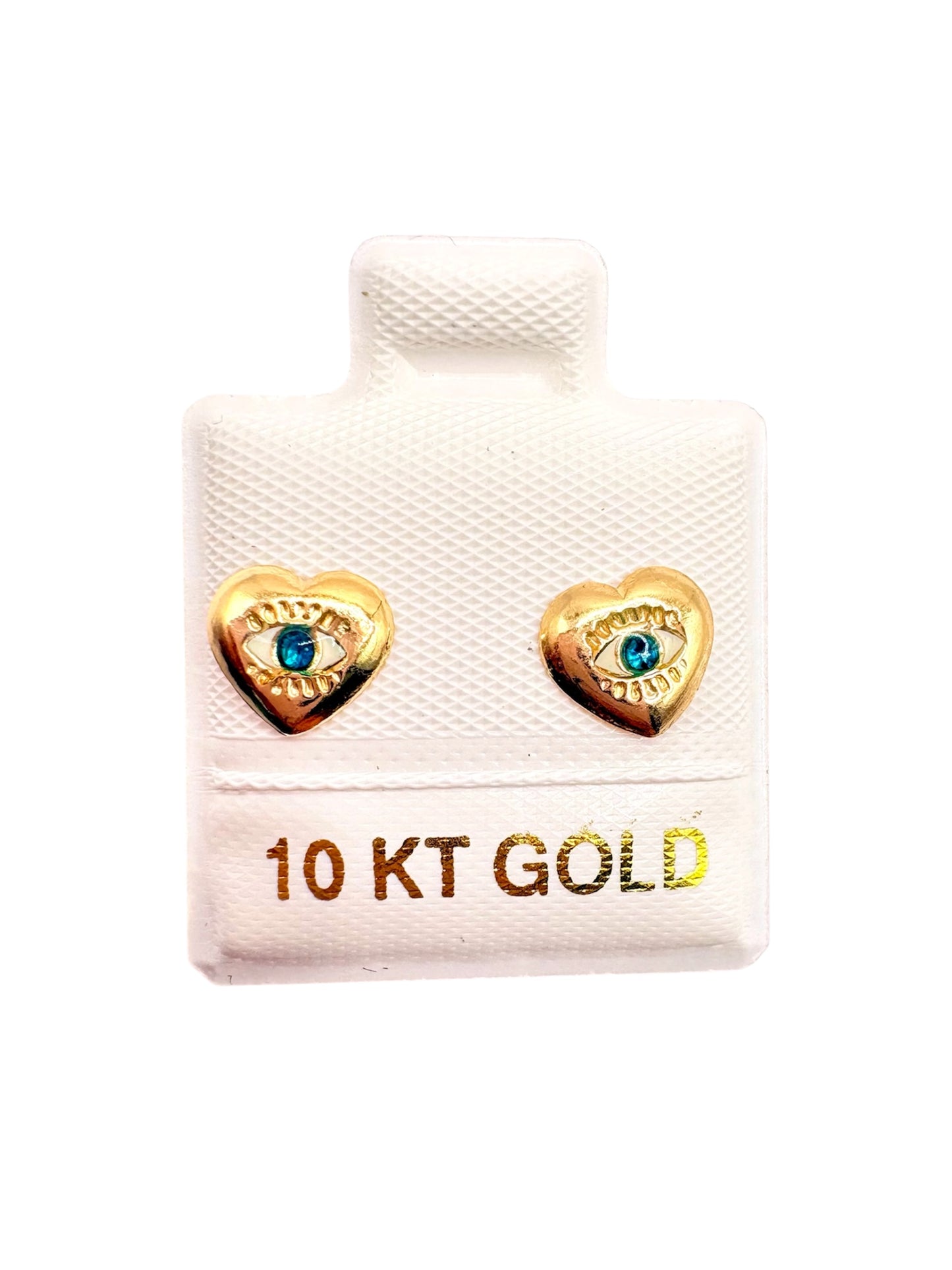 Par o pieza broquel corazón con ojito turco Oro 10K