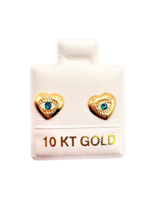 Par o pieza broquel corazón con ojito turco Oro 10K